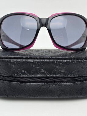 Oakley 05-963 Script Black Pink w/ Print Frame Grey Lens Sunglasses w/ Case 62mm